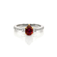 1.02 Ct. Ruby Natural Diamond Three Stone Ring, 18K White & Yellow Video