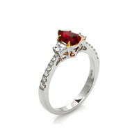 1.02 Ct. Ruby Natural Diamond Three Stone Ring, 18K White & Yellow Image