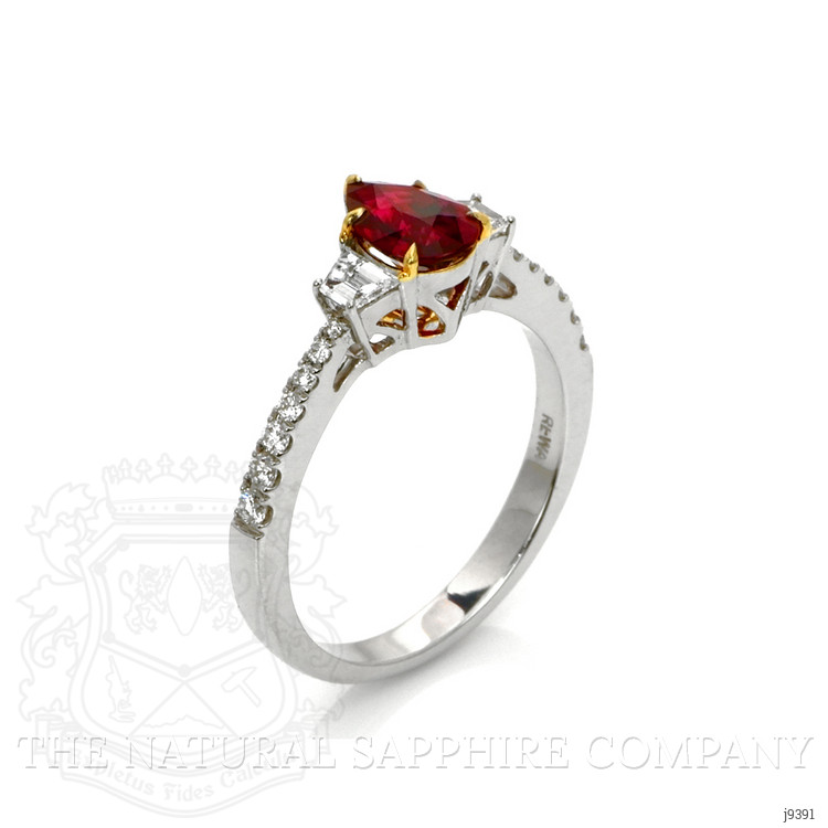 1.02 Ct. Ruby Natural Diamond Three Stone Ring, 18K White & Yellow