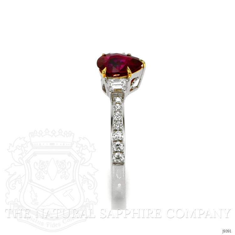1.02 Ct. Ruby Natural Diamond Three Stone Ring, 18K White & Yellow