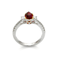 1.02 Ct. Ruby Natural Diamond Three Stone Ring, 18K White & Yellow Image