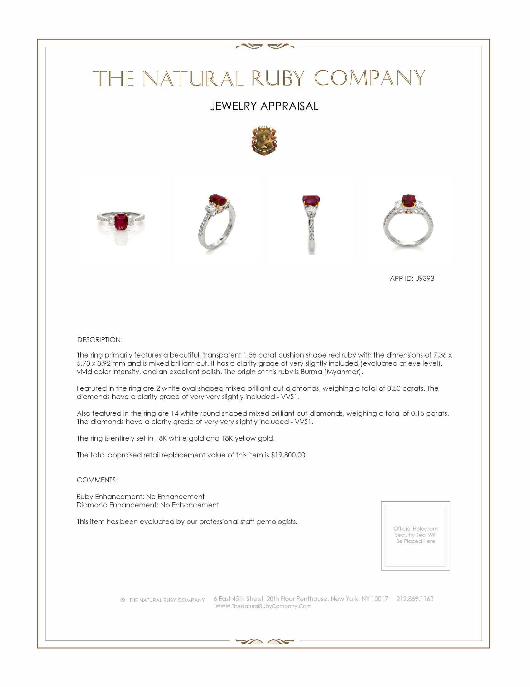 1.58 Ct. Ruby and Natural Diamond Ring, 18K White & Yellow