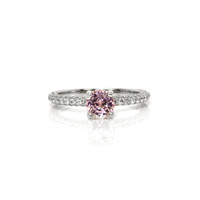 1.19 Ct. Peach Sapphire and Natural Diamond Pave Ring, 14K White Gold Video