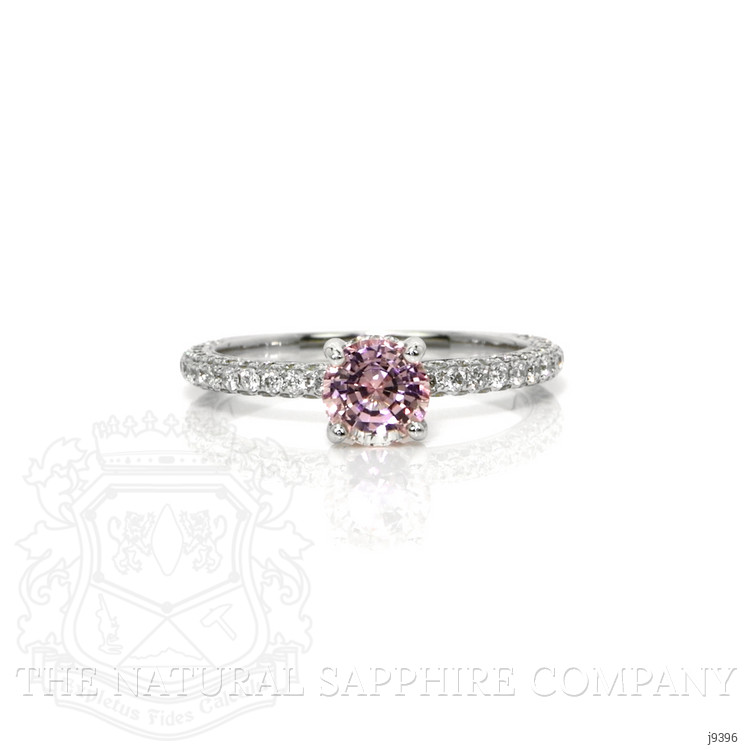 1.19 Ct. Peach Sapphire and Natural Diamond Pave Ring, 14K White Gold