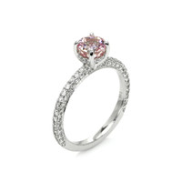 1.19 Ct. Peach Sapphire and Natural Diamond Pave Ring, 14K White Gold Image
