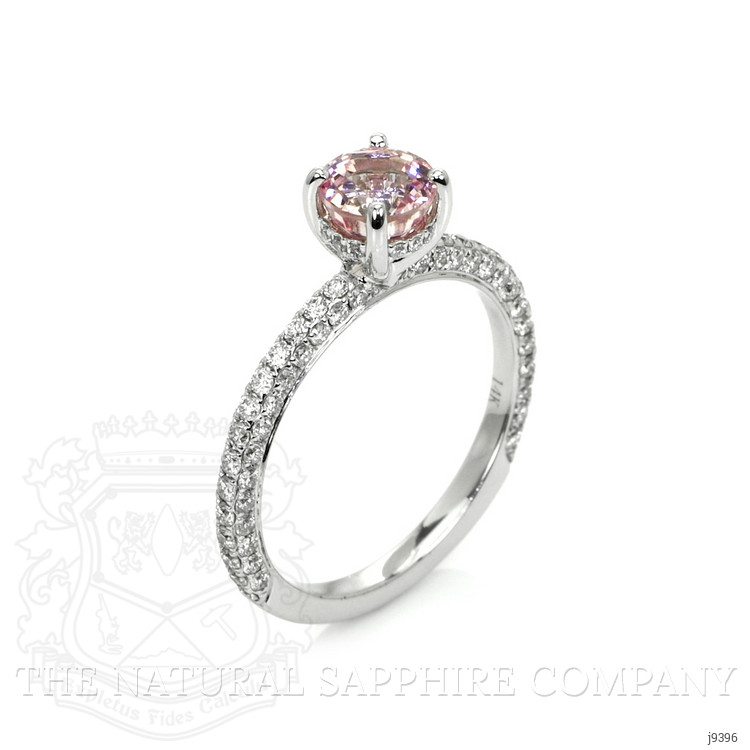 1.19 Ct. Peach Sapphire and Natural Diamond Pave Ring, 14K White Gold