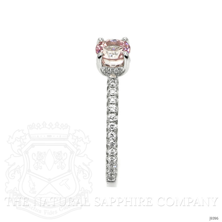1.19 Ct. Peach Sapphire and Natural Diamond Pave Ring, 14K White Gold