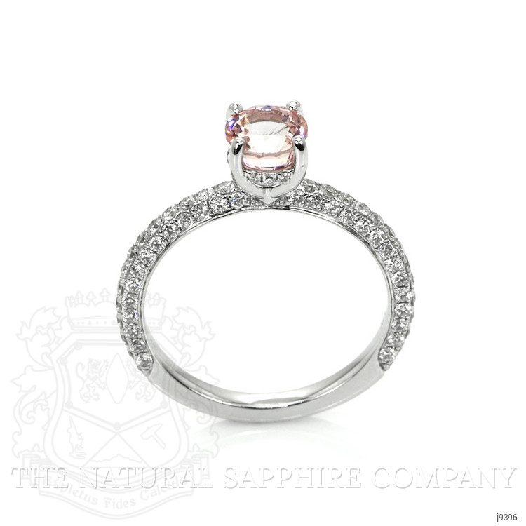 1.19 Ct. Peach Sapphire and Natural Diamond Pave Ring, 14K White Gold