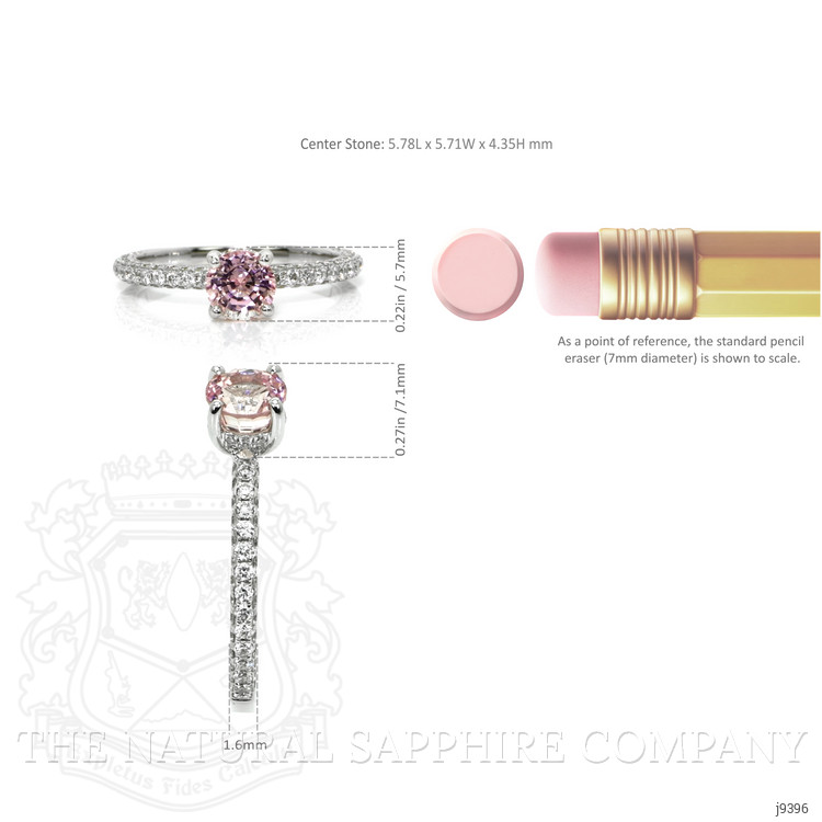 1.19 Ct. Peach Sapphire and Natural Diamond Pave Ring, 14K White Gold