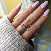 1.19 Ct. Peach Sapphire and Natural Diamond Pave Ring, 14K White Gold Life Style