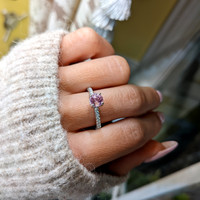 1.19 Ct. Peach Sapphire and Natural Diamond Pave Ring, 14K White Gold Life Style