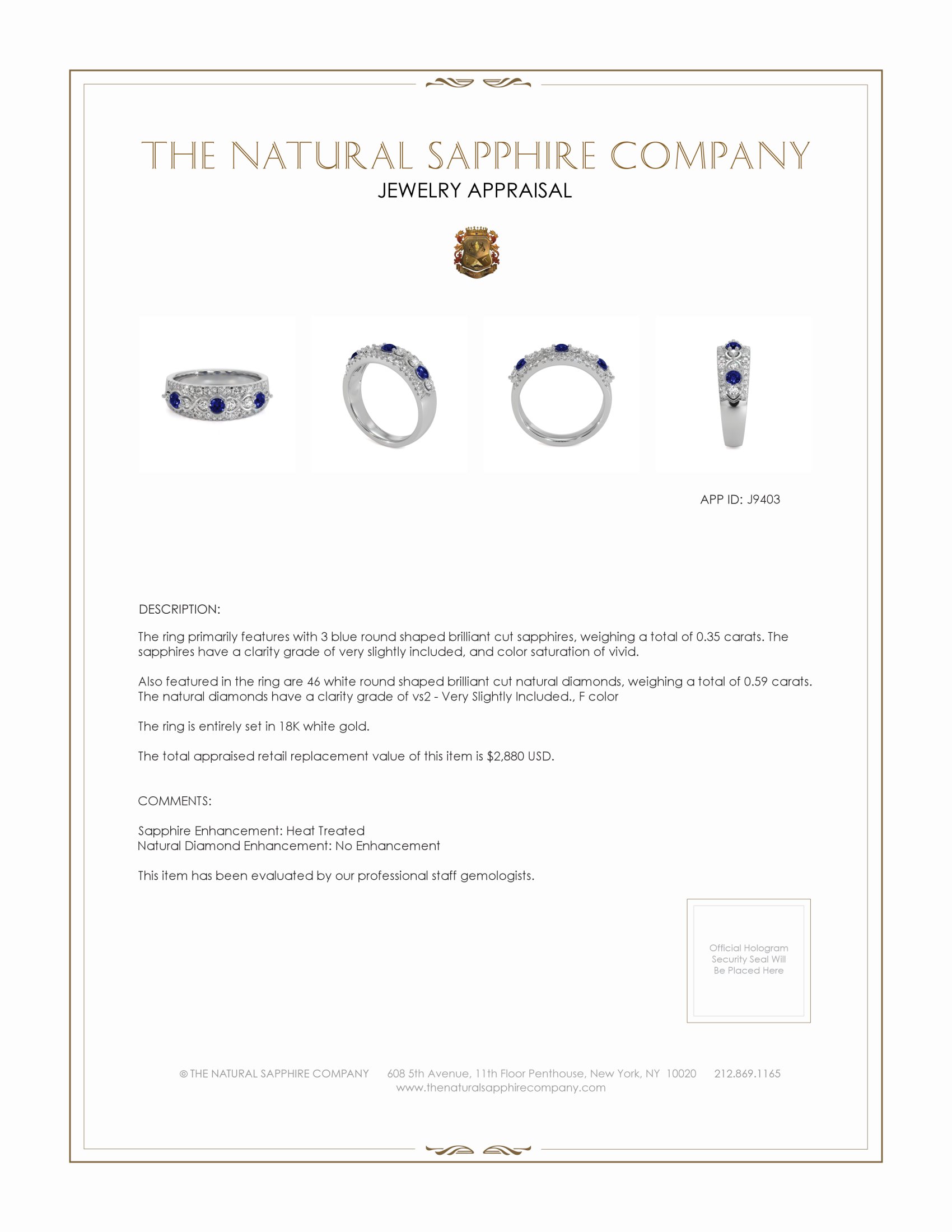 0.35 Ct. Blue Sapphire and Natural Diamond Antique Style Ring, 18K White Gold