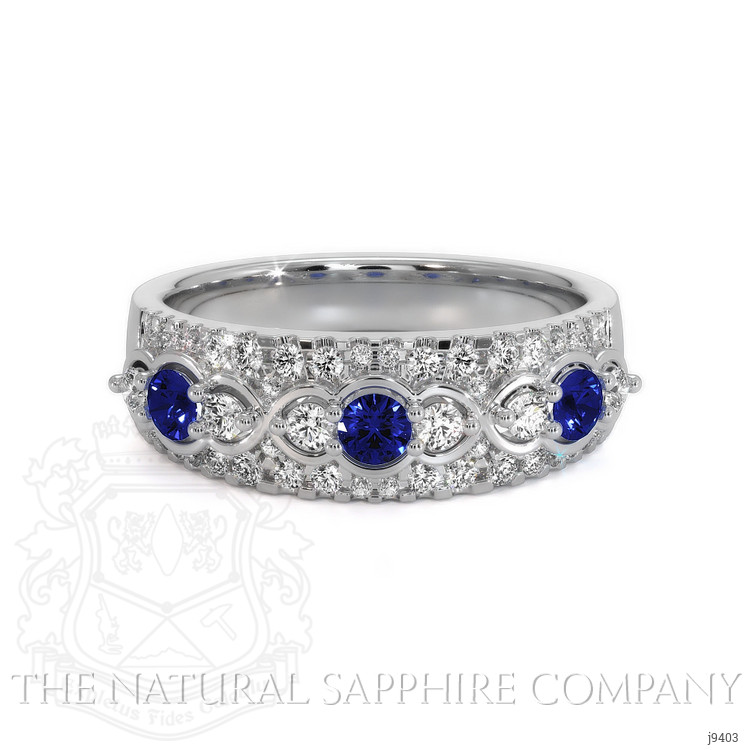 0.35 Ct. Blue Sapphire and Natural Diamond Antique Style Ring, 18K White Gold