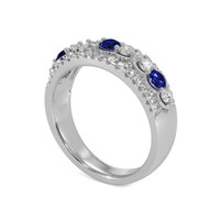 0.35 Ct. Blue Sapphire and Natural Diamond Antique Style Ring, 18K White Gold Image