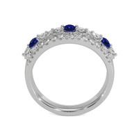 0.35 Ct. Blue Sapphire and Natural Diamond Antique Style Ring, 18K White Gold Image