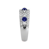 0.35 Ct. Blue Sapphire and Natural Diamond Antique Style Ring, 18K White Gold Image
