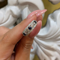 0.35 Ct. Blue Sapphire and Natural Diamond Antique Style Ring, 18K White Gold Life Style