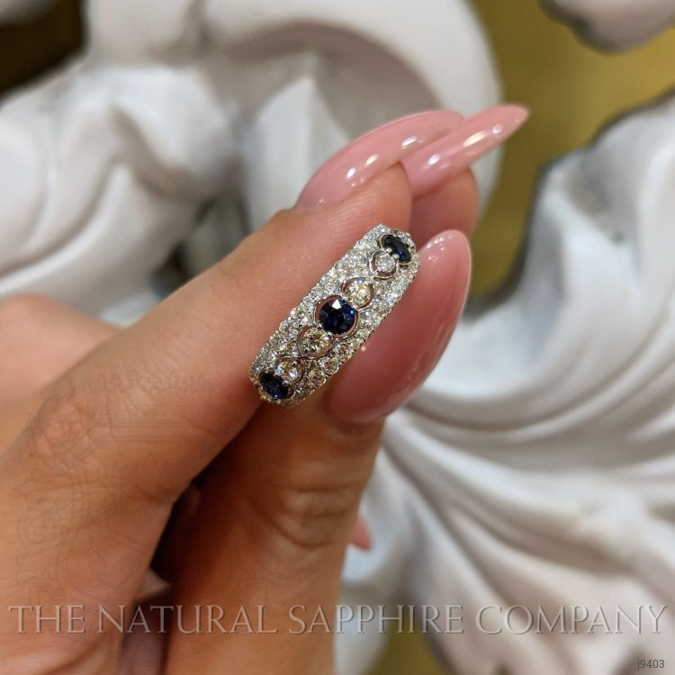 0.35 Ct. Blue Sapphire and Natural Diamond Antique Style Ring, 18K White Gold