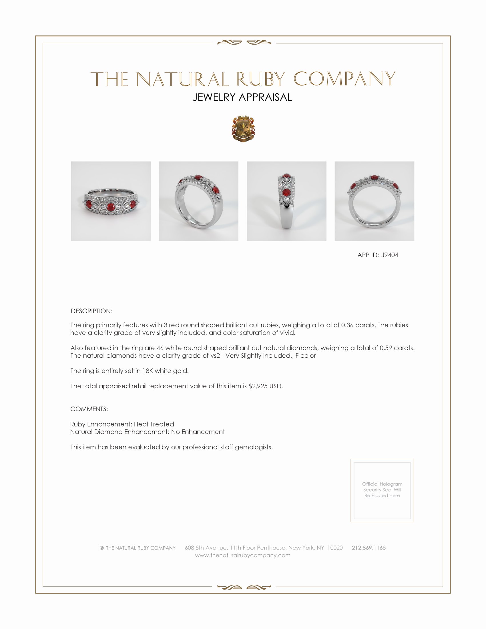 0.36 Ct. Ruby and Natural Diamond Antique Style Ring, 18K White Gold