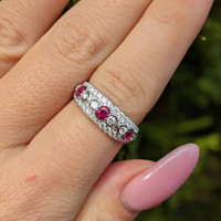 0.36 Ct. Ruby Natural Diamond Antique Style Ring, 18K White Gold Life Style