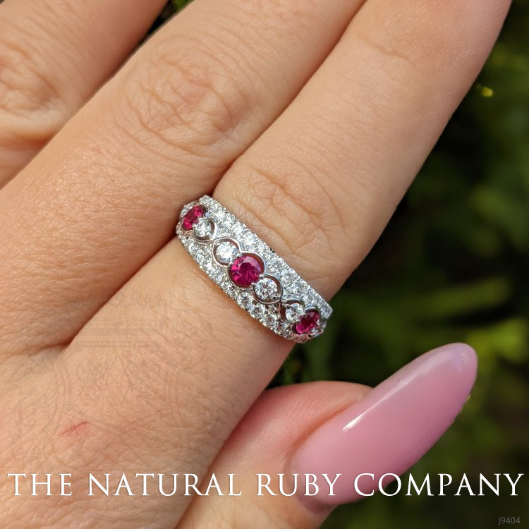 0.36 Ct. Ruby Natural Diamond Antique Style Ring, 18K White Gold