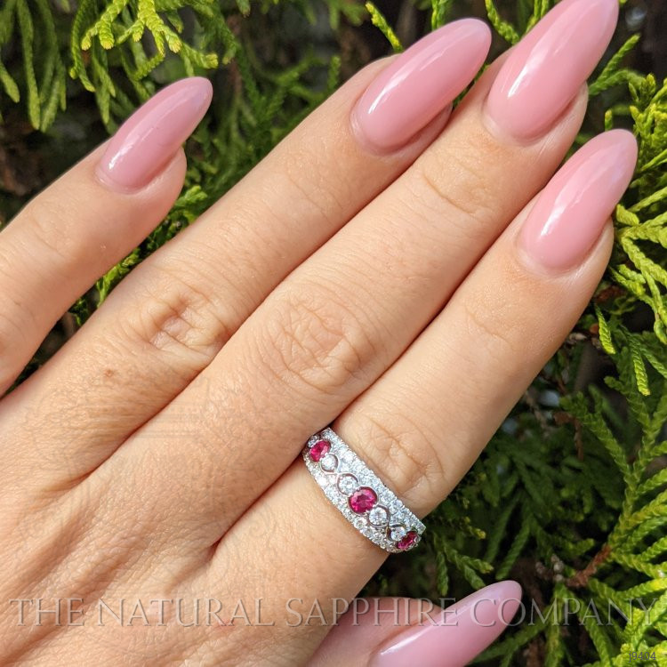 0.36 Ct. Ruby Natural Diamond Antique Style Ring, 18K White Gold