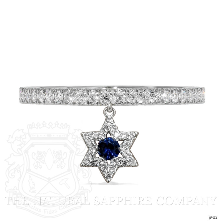 0.09 Ct. Blue Sapphire and Natural Diamond Pave Ring, 18K White Gold