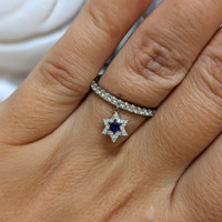 0.09 Ct. Blue Sapphire and Natural Diamond Pave Ring, 18K White Gold Image