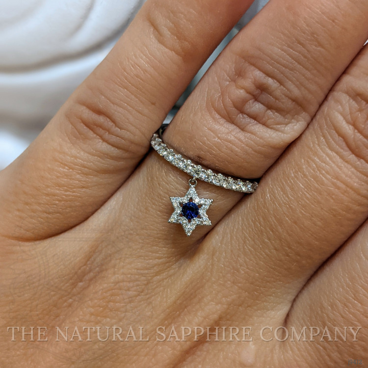 0.09 Ct. Blue Sapphire and Natural Diamond Pave Ring, 18K White Gold