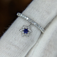 0.09 Ct. Blue Sapphire and Natural Diamond Pave Ring, 18K White Gold Image