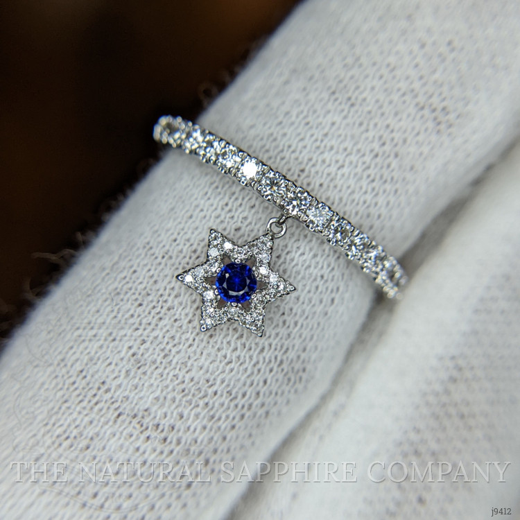 0.09 Ct. Blue Sapphire and Natural Diamond Pave Ring, 18K White Gold