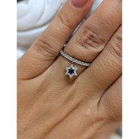 0.09 Ct. Blue Sapphire and Natural Diamond Pave Ring, 18K White Gold Life Style