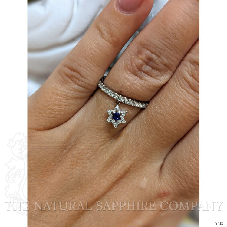 0.09 Ct. Blue Sapphire and Natural Diamond Pave Ring, 18K White Gold