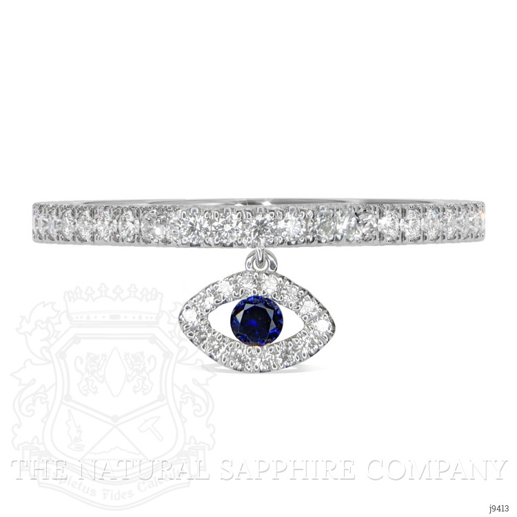 0.05 Ct. Blue Sapphire and Natural Diamond Pave Ring, 18K White Gold