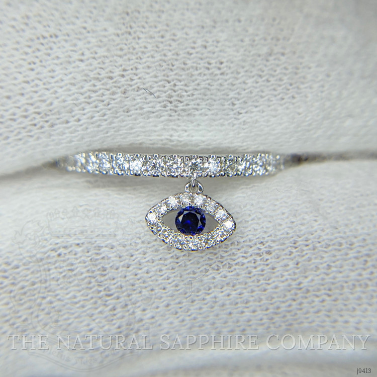 0.05 Ct. Blue Sapphire and Natural Diamond Pave Ring, 18K White Gold