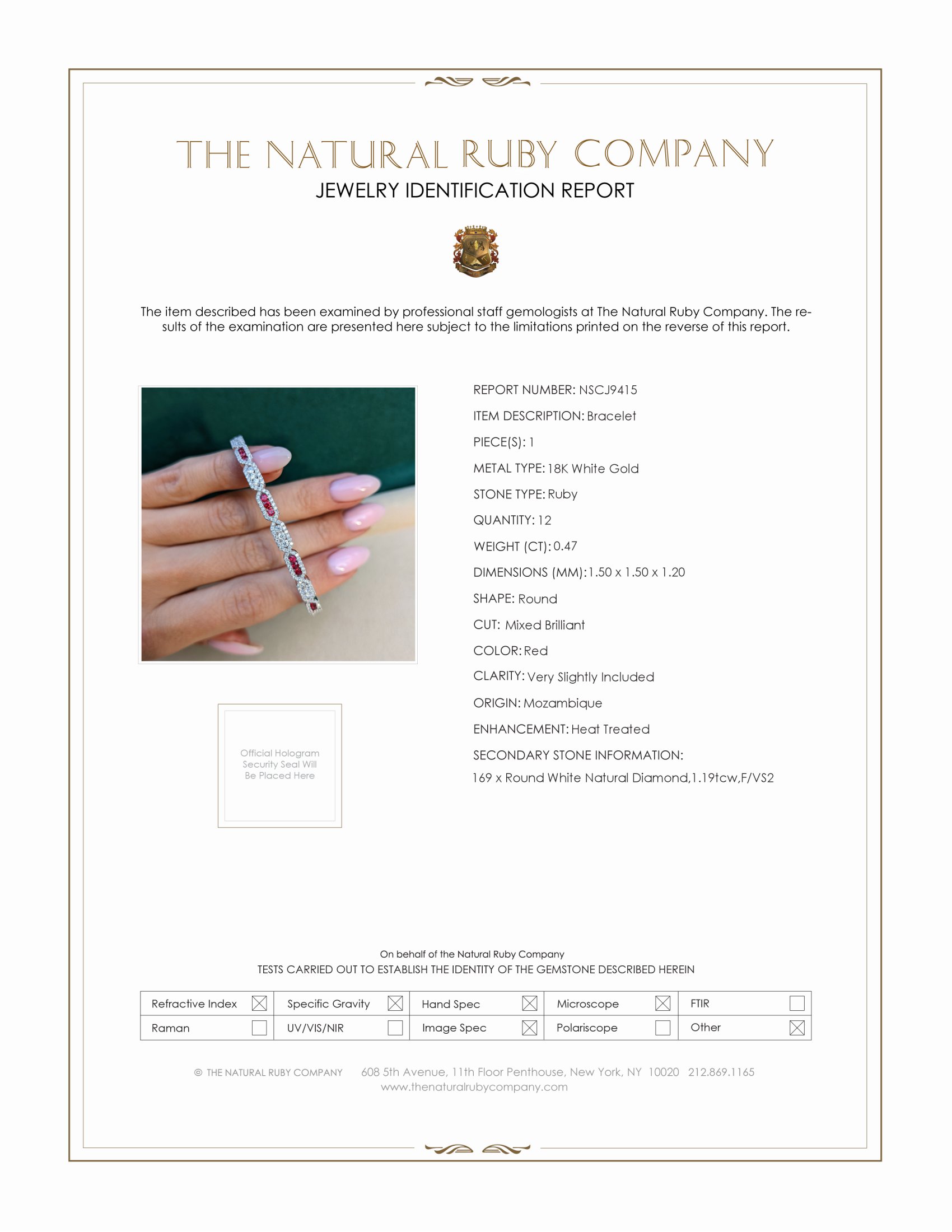 0.47 Ct.Tw. Ruby Natural Diamond Pave Bracelet, 18K White Gold