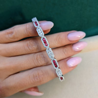 0.47 Ct.Tw. Ruby Natural Diamond Pave Bracelet, 18K White Gold Image