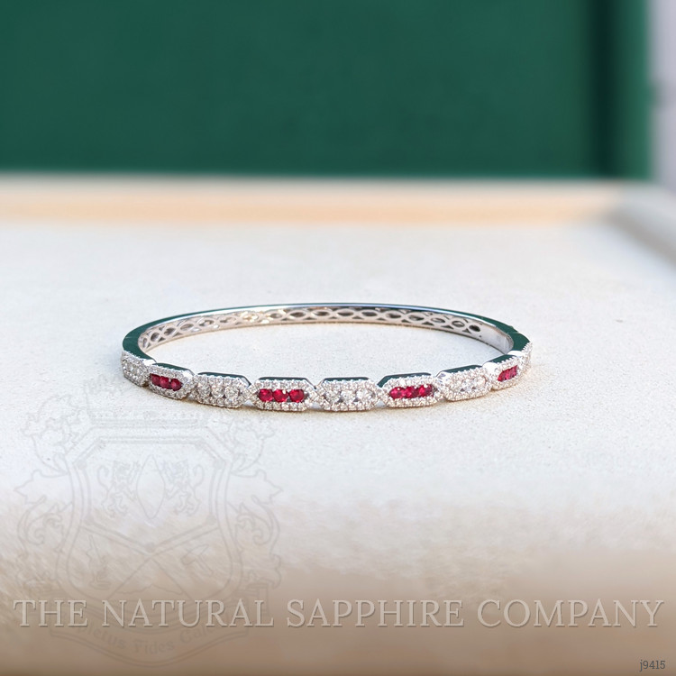 0.47 Ct.Tw. Ruby Natural Diamond Pave Bracelet, 18K White Gold