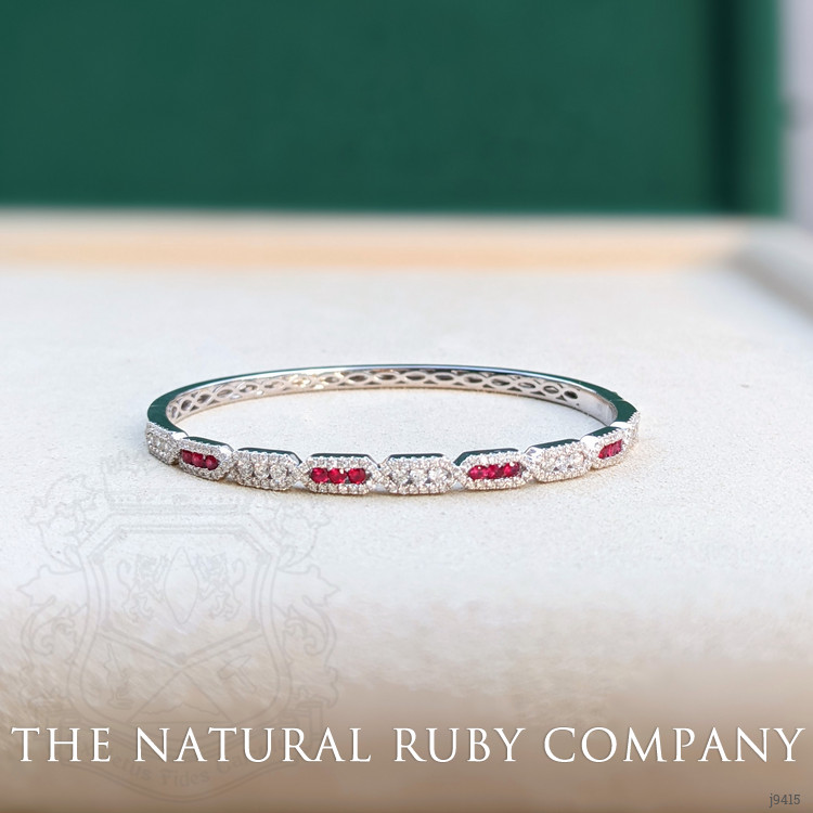 0.47 Ct.Tw. Ruby Natural Diamond Pave Bracelet, 18K White Gold
