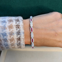 0.47 Ct.Tw. Ruby Natural Diamond Pave Bracelet, 18K White Gold Image