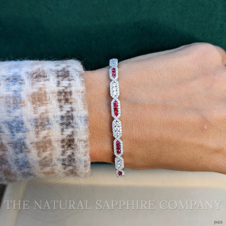 0.47 Ct.Tw. Ruby Natural Diamond Pave Bracelet, 18K White Gold