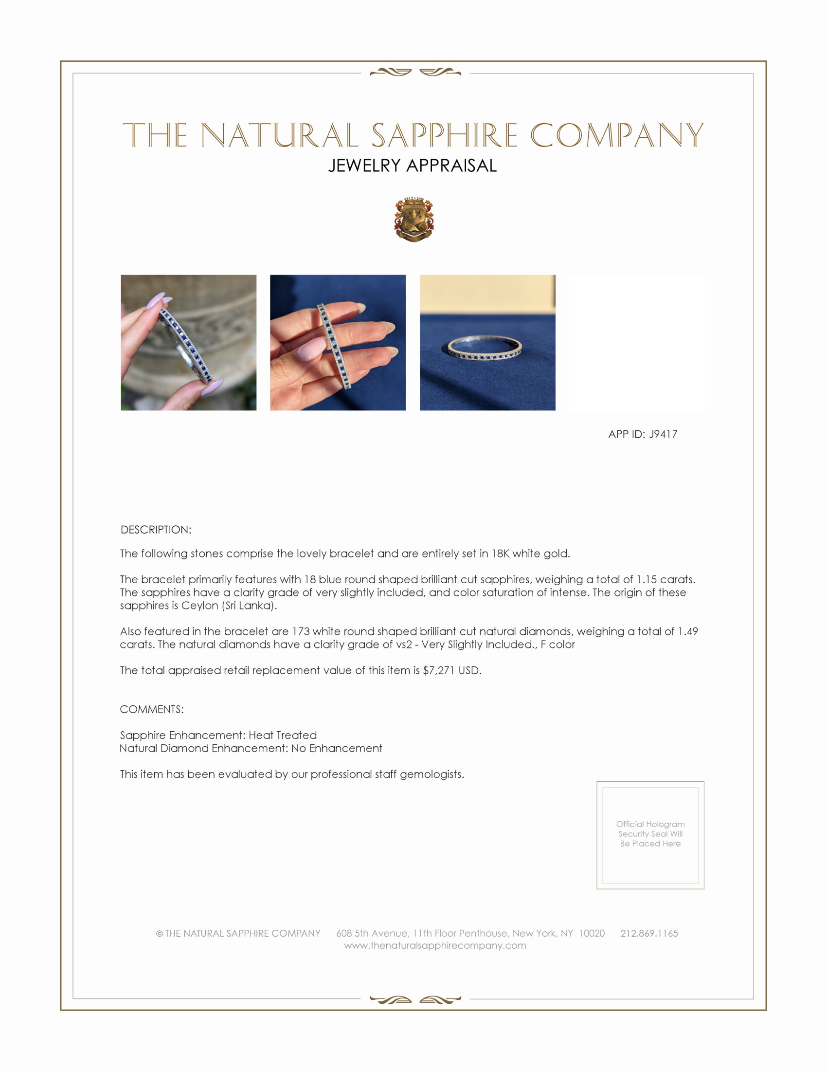 1.15 Ct.Tw. Blue Sapphire and Natural Diamond Pave Bracelet, 18K White Gold