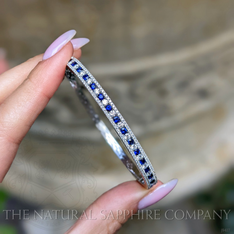 1.15 Ct.Tw. Blue Sapphire and Natural Diamond Pave Bracelet, 18K White Gold