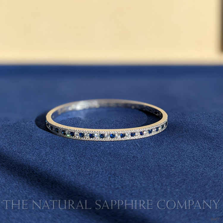 1.15 Ct.Tw. Blue Sapphire and Natural Diamond Pave Bracelet, 18K White Gold