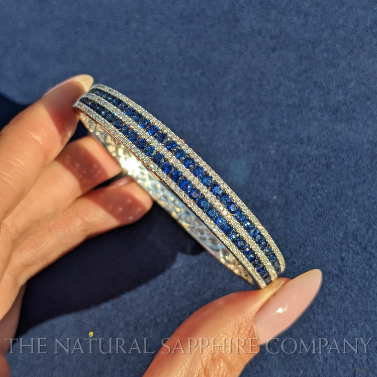 4.28 Ct.Tw. Blue Sapphire and Natural Diamond Pave Bracelet, 18K White Gold