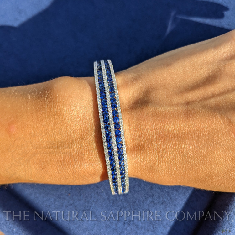 4.28 Ct.Tw. Blue Sapphire and Natural Diamond Pave Bracelet, 18K White Gold