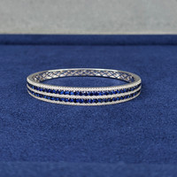4.28 Ct.Tw. Blue Sapphire and Natural Diamond Pave Bracelet, 18K White Gold Image