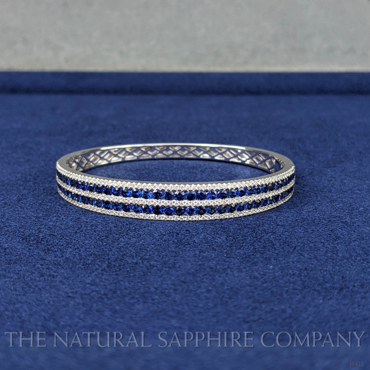 4.28 Ct.Tw. Blue Sapphire and Natural Diamond Pave Bracelet, 18K White Gold