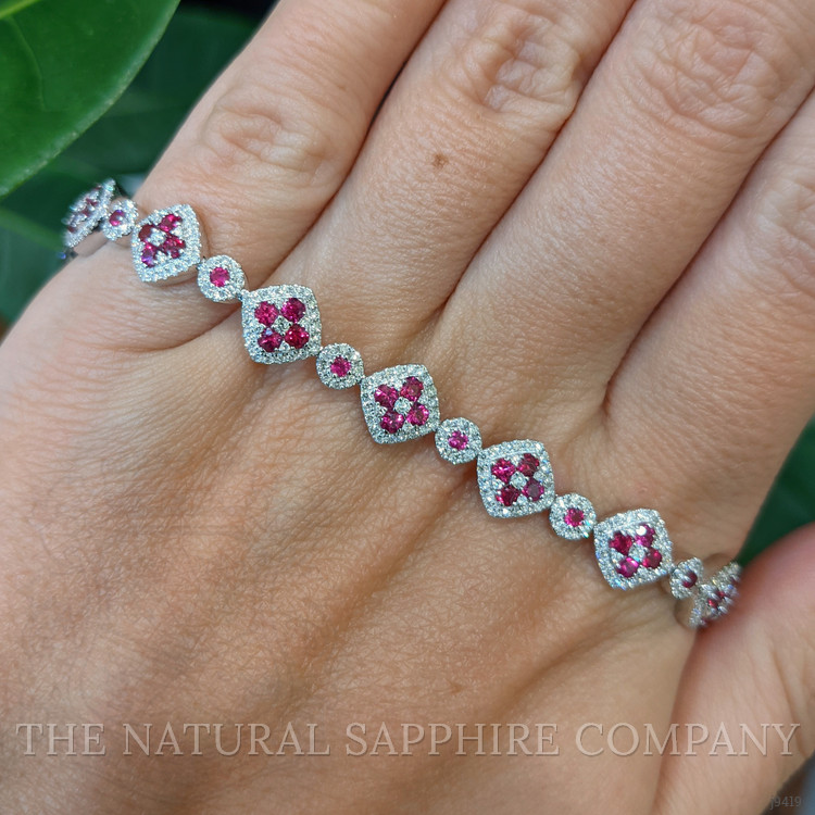 3.17 Ct.Tw. Ruby Natural Diamond Pave Bracelet, 18K White Gold