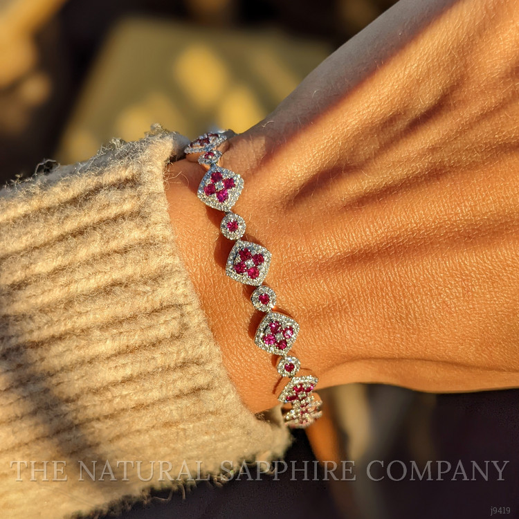3.17 Ct.Tw. Ruby Natural Diamond Pave Bracelet, 18K White Gold